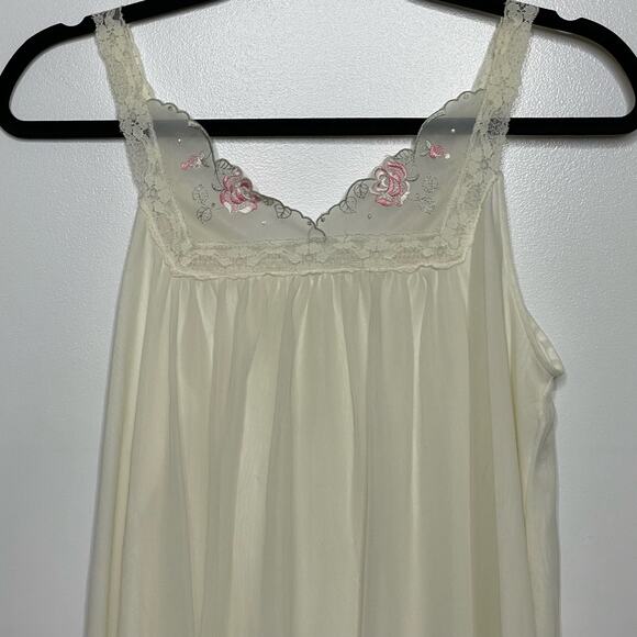 Vtg Miss Elaine Nightgown Slip Embroidered Floral Fairy Bride Honeymoon White M - Picture 3 of 10